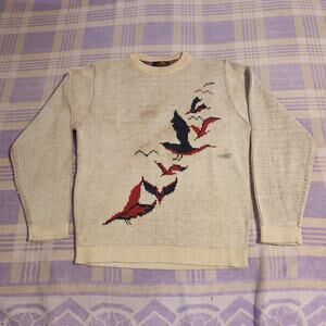 Vtg Alps Knitmeister Birds Nordic Fairisle Sweater Ski Scandi Wool M Flying